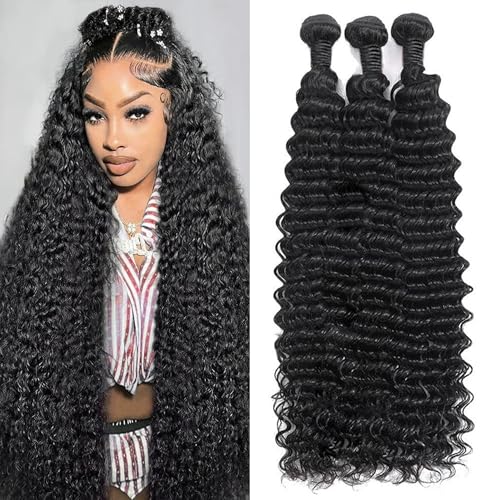 12A Deep Wave Human Hair Bundles 20 20 20 Inches 100% Unprocessed Deep Wave Bundles Wet And Wavy Bundles Curly Bundles Human Hair Virgin Hair Extensions Natural Color