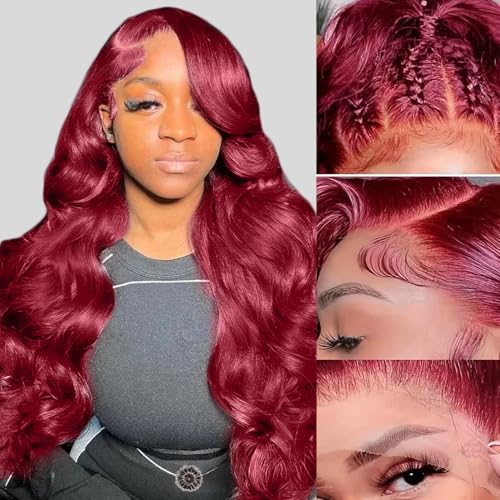 13x6 99j Burgundy Lace Front Wigs Human Hair 220 Density Body Wave Lace Front Wigs Human Hair Pre Plucked Hd Lace Front Wig Wine Red Human Hair Wig for Women Red Wig 22 Inch